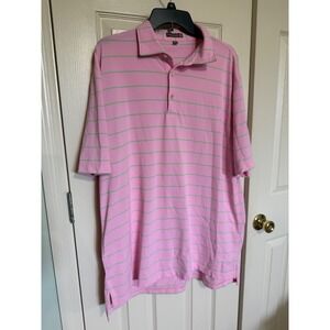 Peter Millar Summer Comfort Mens XL Pink Green Striped Short Sleeve Golf Polo